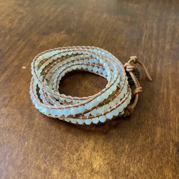 Handmade Leather & Mother of Pearl Beads Wrap Bracelet - Picture 2 of 6